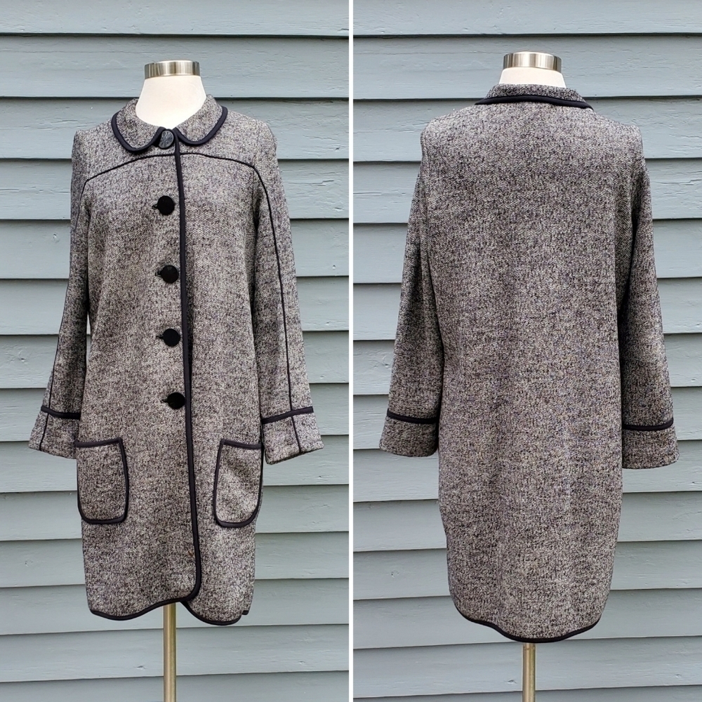 Red Valentino Mod Marled Heathered Gray Tweed Wool Blend Longline Peacoat Trench